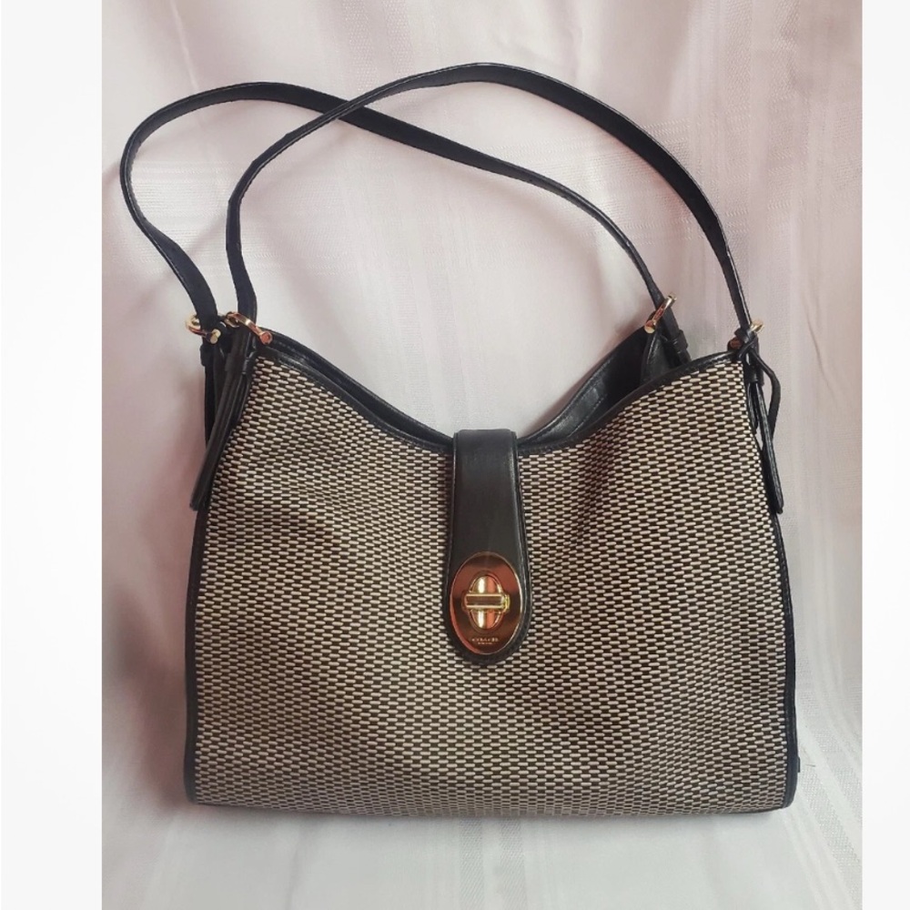 Coach Black and Tan Shoulder Bag with Structured Design
